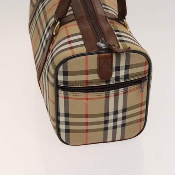 Burberrys Nova Check Boston Bag Canvas Beige Gold Auth - Picture 4 of 16